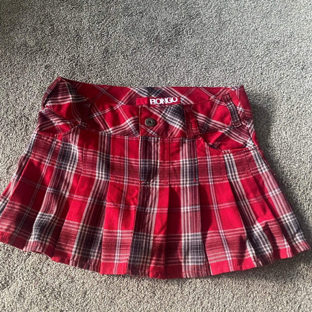 BONGO Red Pleated Skater Mini Skirt